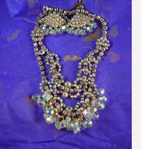 Vintage Rhinestone Necklace &amp; Earrings * Glitzy Loaded chandelier * layered chok - £179.85 GBP