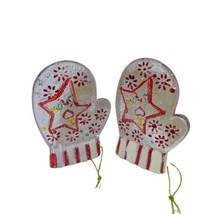 Vintage 3.5x2.5 Glass Christmas Tree Mitten Ornaments Stars Snow Red Set of 2 - £8.60 GBP