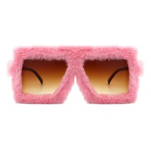 Fuzzy Fluffy Sunglasses Oversized Square Rectangle Frame UV400 - $14.95