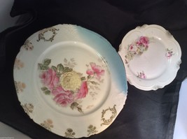 VTG lot of 2 Decorative porcelain hand painted Floral design plates - £30.29 GBP
