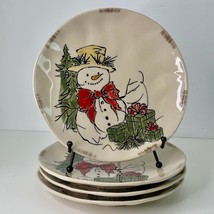 4 Salad / Dessert Plates 1 Design Eli &amp; Ana Handmade Snowman 8.5” New - $42.52