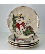 4 Salad / Dessert Plates 1 Design Eli &amp; Ana Handmade Snowman 8.5” New - $58.15 CAD
