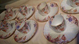 SPODE DEMITASSE Espresso Set 7 cups and 9 saucers Pink floral pearl-gold trim - £82.66 GBP