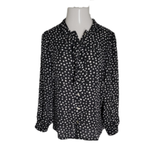 Spense Button Up Classy Blouse Shirt ~ Sz M ~ Black &amp; White ~ Long Sleeve  - $22.49