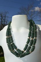Vintage Green Faux Turquoise Lapis stone ?? 3 Row necklace 20&#39;&#39; w/barrel swivel - £31.80 GBP