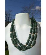 Vintage Green Faux Turquoise Lapis stone ?? 3 Row necklace 20&#39;&#39; w/barrel... - £31.57 GBP