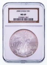 2000 $1 Silver American Eagle Graded by NGC as MS-69 - $78.21