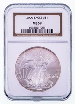 2000 $1 Silver American Eagle Graded by NGC as MS-69 - £61.52 GBP