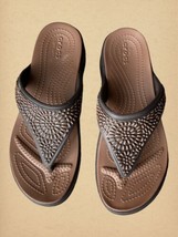 Crocs Womens Wedge Sandals Size 8 Brown Monterey Diamante Flip Flop Dual... - $29.74