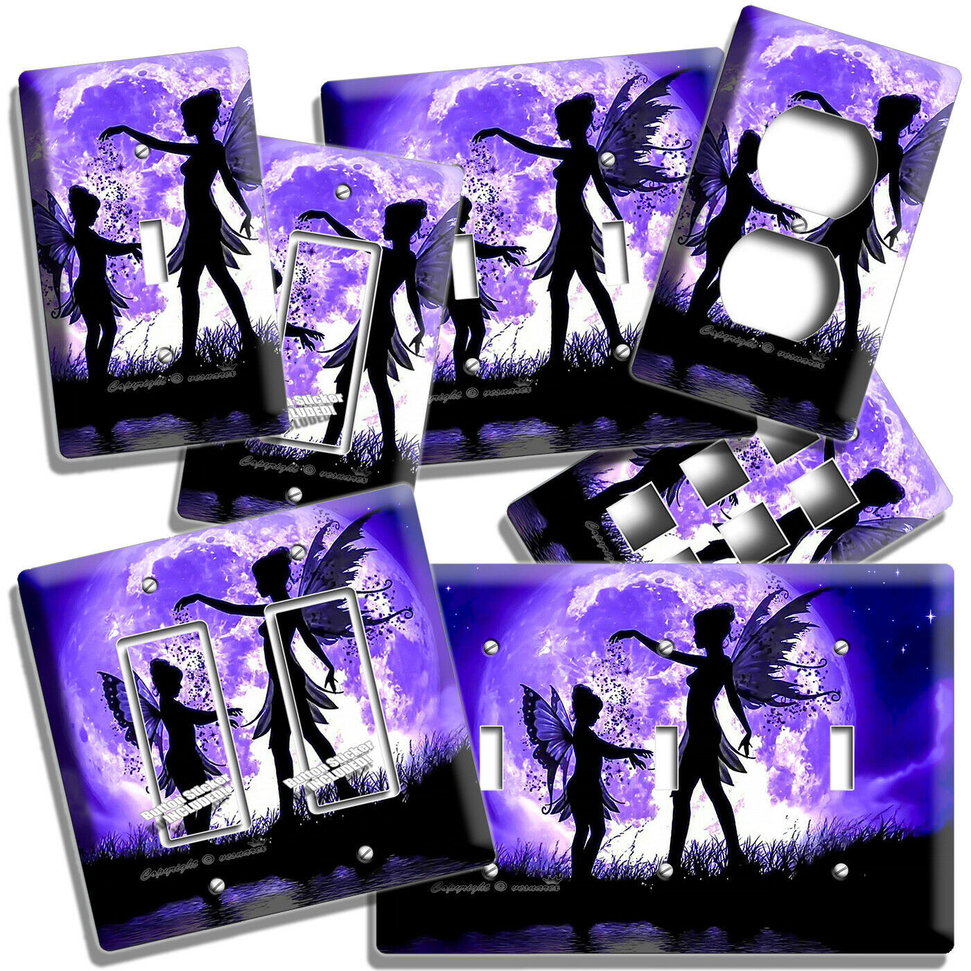 LITTLE FAIRY GIRLS PURPLE MOON LIGHT SWITCH OUTLET WALL PLATE BEDROOM ROOM DECOR