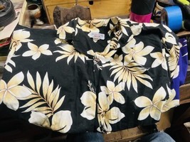 Pacific Legend Hawaiian Shirt Mens XL Extra Large Black Floral Vintage USA Made - £22.29 GBP