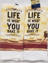 Set Of 2 Same Kitchen Terry Towels (15&quot;x25&quot;) Bread, Life Is What You Bake It, Gr - £8.69 GBP