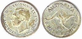 1943 George VI Australia Half Penny - Fine - $2.92