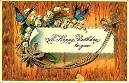 1911 Card #1000 &quot;Birthday Butterflies and Floral&quot; - £3.89 GBP