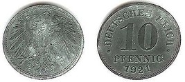 1921 Deutches Reich German Ten Pfennig - Fine - $6.88
