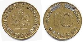 1950 - G Bundesrepublik German Ten Pfennig - Ex. F. - $3.91