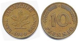 1949 - G Bank Deutscher Lander Ten Pfennig - V.G./F - $3.91