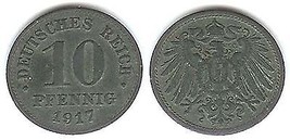 1917 Deutches Reich German Ten Pfennig - Very Fine - $7.87