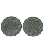 1917 Deutches Reich German Ten Pfennig - Very Fine - £6.27 GBP