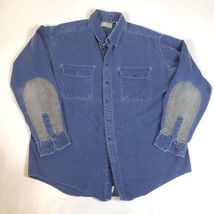 LL Bean Vintage Sunwashed Canvas Shirt Mens Blue Long Sleeve XL Tall Elbow Patch - £23.34 GBP