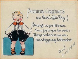 1928 &quot;Birthday Greetings to a Good Little Boy&quot; - $4.90