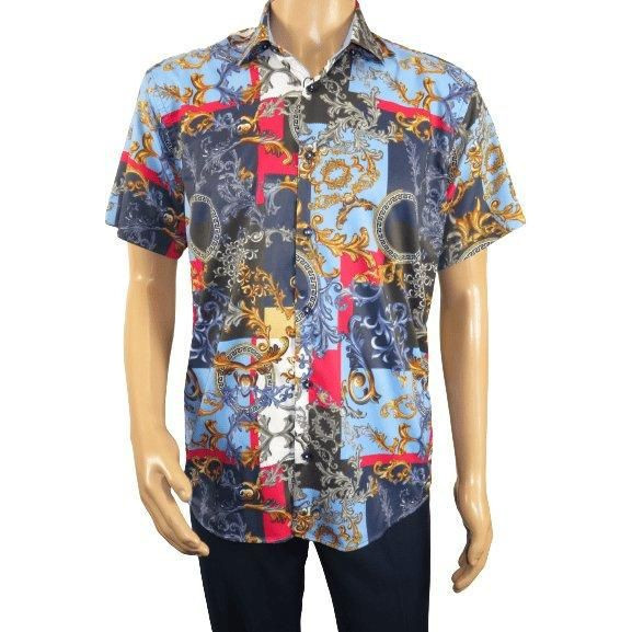 Men&#39;s Sports Shirt by MIZUMI Medallion Floral Printed Short Sleeves M647... - $45.00