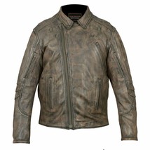 Men&#39;s Distressed Brown Padded/ Vented Leather Scooter Jacket Biker Apparel - $198.00+
