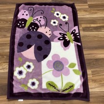 Lambs Ivy Baby Blanket Purple Ladybug Butterfly Flowers Fleece Plush - £25.05 GBP