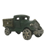 VTG Cast Iron Green Antique 5 7/8” Long Stake Truck Wheels Turn - $58.20 CAD