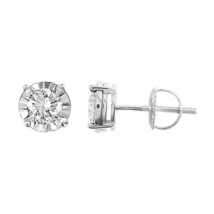 0.50 Diamond Round Solitaire Stud Earrings 10k White Gold Screw back - £584.70 GBP