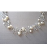 White Clear Silver Pearl Bead Gemstone 3 Strand Necklace Beaded New Brid... - $50.00