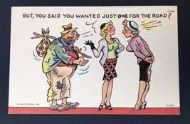 Vtg Linen Comic Postcard Humor But You Said You Wanted Just One For The Road? - $7.00