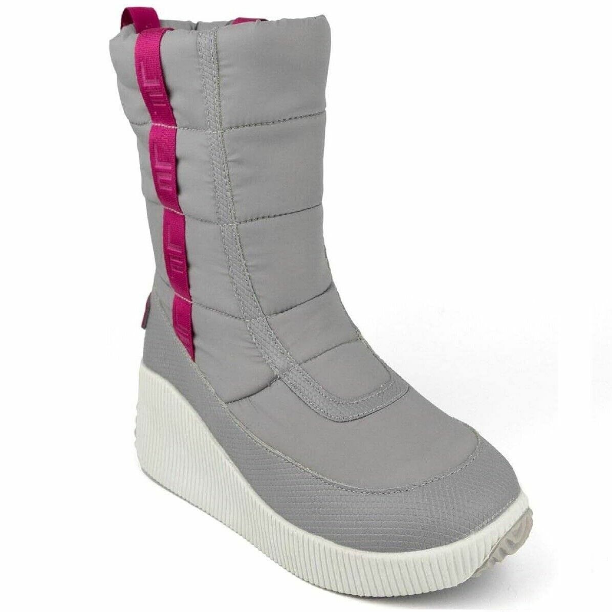 London Fog Womens 9 M Grey Pink Cheslee Slip On Snow Boots DISPLAY GB8 - $29.39