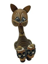 Wooden Bobblehead Cat Figurine Playing Musical Instrument 4.5&quot; Asian Black Brown - £14.38 GBP