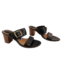 Clarks Artisan Leather Open Toe Sandals Women 6.5 M Black Gold Buckle Slip On - £30.92 GBP