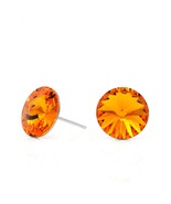 10mm Orange Swarovski Earrings | Round Crystal Earrings | Minimalist Stu... - $22.00