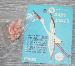 Vintage Dime Store 5 Unbreakable Baby Dolls MOC Stork Delivering Bag of Dolls - £17.20 GBP