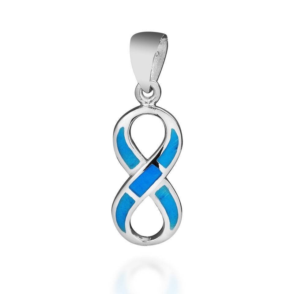 Love Forever Infinity Symbol w/ Blue Turquoise Inlay Sterling Silver Pendant - £12.63 GBP