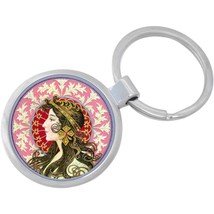 Art Nouveau Vintage Woman Keychain - Includes 1.25 Inch Loop for Keys - £8.56 GBP