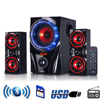 beFree Sound 2.1 Channel Bluetooth Surround Sound Speaker System in Red - $3,033.82 MXN