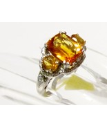 MADEIRA CITRINE CUSHION, CITRINE &amp; DIA RING, PLATINUM / SILVER, SIZE 7, ... - $61.75 CAD