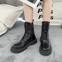 New Black Platform Combat Ankle Boots for Women Lace Up Buckle Strap Woman Shoes - £37.01 GBP