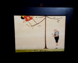 Paige Koosed Signed Folk Art Framed Watercolor Painting What goes up - $271.92