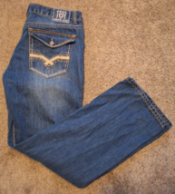 Request Jeans Thick Stitch Straight Leg Light Blue Wash Men&#39;s 36x31 Flap Pockets - £16.76 GBP