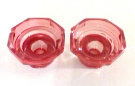 Candle Holders Red Glass Hexagon Shaped Pair 5&quot; - £5.86 GBP