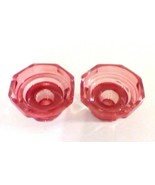 Candle Holders Red Glass Hexagon Shaped Pair 5&quot; - £6.13 GBP