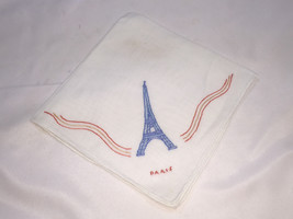 D. Porthault Cotton Voile Embroidered Blue Eiffel Towel Handkerchief - NEW - £31.15 GBP