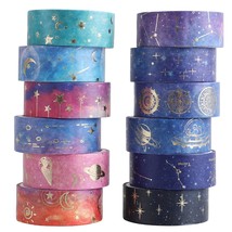 Sodagreen Galaxy Purple Washi Tape - Gold Foil Washi Masking Tape With C... - £12.76 GBP