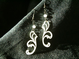 Womens White Flourish Earrings with black dot accents and faux white pea... - £11.98 GBP