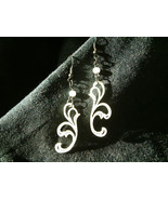 Womens White Flourish Earrings with black dot accents and faux white pea... - $14.99